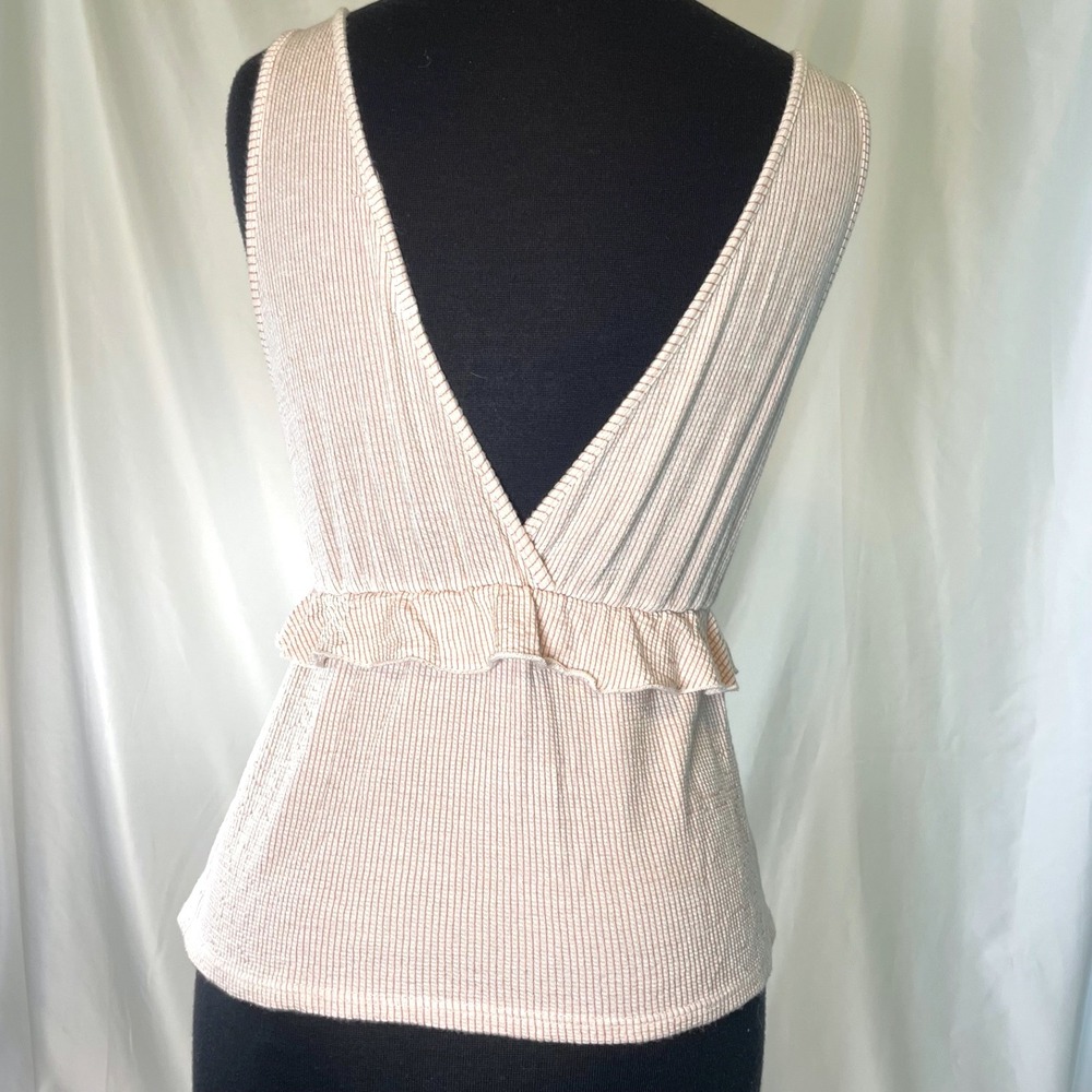 Caution To The Wind XS Women's Shirt Pink‎ Striped Peplum Crop Tank Top V-neck